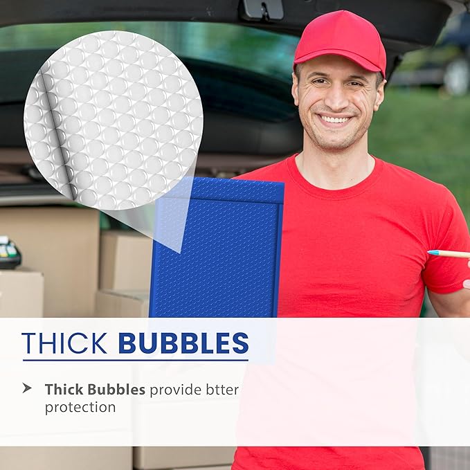 Royal Blue 9.5x14.5 Inch Poly Bubble Mailers #4 | Self Seal Large Padded Envelopes | Air Cushioned Bubble Mailer | Usable Size 9.5x13 Inch Waterproof Lightweight Mailing Shipping Bags | 100 Pack Bulk