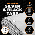 Heavy Duty Poly Tarp 15' x 30' - Bulk Half Pallet (72 Pack) Thick Waterproof, UV Blocking Protective Cover - Reversible Silver & Black - 10 Mil Thick Polyethylene - by Xpose Safety