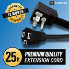 25 ft Heavy Duty Appliance Extension Cord, 14 AWG, 15A 125V 1875W, 3 Prong Flat Plug, ETL Listed, Short Power Extension Cable for Air Conditioner, Refrigerator, Microwave, Indoor Use, Black
