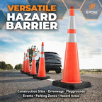 Xpose Safety 36 Inch Orange Slim Line Traffic Cones Heavy Duty 12lb with 6" & 4" Collars, 1 Pack Multipurpose PVC Plastic Safety Cone for Parking, Soccer, Caution, Kids & Construction - DOT Approved