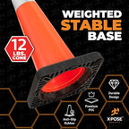 Xpose Safety 36 Inch Orange Slim Line Traffic Cones Heavy Duty 12lb with 6" & 4" Collars, 1 Pack Multipurpose PVC Plastic Safety Cone for Parking, Soccer, Caution, Kids & Construction - DOT Approved