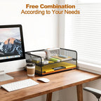 YINGHUA 2-Pack Metal Mesh Stackable Paper Letter Trays Organizer for Classroom,Office Desk File Sorter Holder Organizer Storage Box for Letter/A4 Size Folder Documents-Black