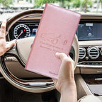 Car Insurance and Registration Holder, 9.5 x 5 Inch PU Leather Vehicle Glove Box Organizer Wallet Case for Insurance Card, Driver License, Paperwork - Rose Gold