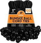 Xpose Safety Bungee Ball Cords 11" 100 Pack Heavy Duty Black Stretch Rope with Ball Ties for Canopies, Tarps, Walls, Cable Organization