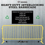 Angry Bull Barricades Metal Interlocking Steel Barricade (8.5 Ft. Heavy Duty, Flat Feet, Yellow Powder Coated, Set of 20)