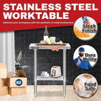 DuraSteel 30x12 Narrow Stainless Steel Table - NSF Small Food Prep Worktable - Counter Height Metal Side Station with Under Shelf - For Laundry Room, Kitchen, Outdoor Grill, Small Spaces