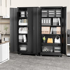 Greenvelly 74" Metal Storage Cabinet with Wheels, Lockable Rolling Metal Garage Cabinets with 2 Doors and 4 Adjustable Shelves, Rolling Tool Cabinet for Garage, Home Office, School