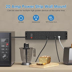 JUNNUJ Heavy Duty 20 Amp Power Strip 4800J, 16 Outlets 12 Gauge Garage Industrial Surge Protector, High Amp 5-15P Adapter Shop 6-20R T-Slot Metal Outlet, 15 FT Extension Cord Commercial for Appliance