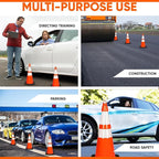 Pyle 28-Inch Safety Traffic Cones, 6-Pack Orange Parking Cones with Reflective Collars, Stackable PVC Construction for Roadwork, Sports Training & Events, Solid High-Density Base for Stability