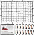 Heavy Duty Cargo Net for Pickup Truck Bed - Stretches from 5' x 7' to 15' x 21' - 12 Metal Carabiners - Compatible with Ford, Dodge RAM, Chevy, Toyota - Ideal for (Black, 5X7 Feet)