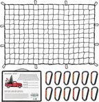 Heavy Duty Cargo Net for Pickup Truck Bed - Stretches from 5' x 7' to 15' x 21' - 12 Metal Carabiners - Compatible with Ford, Dodge RAM, Chevy, Toyota - Ideal for (Black, 5X7 Feet)