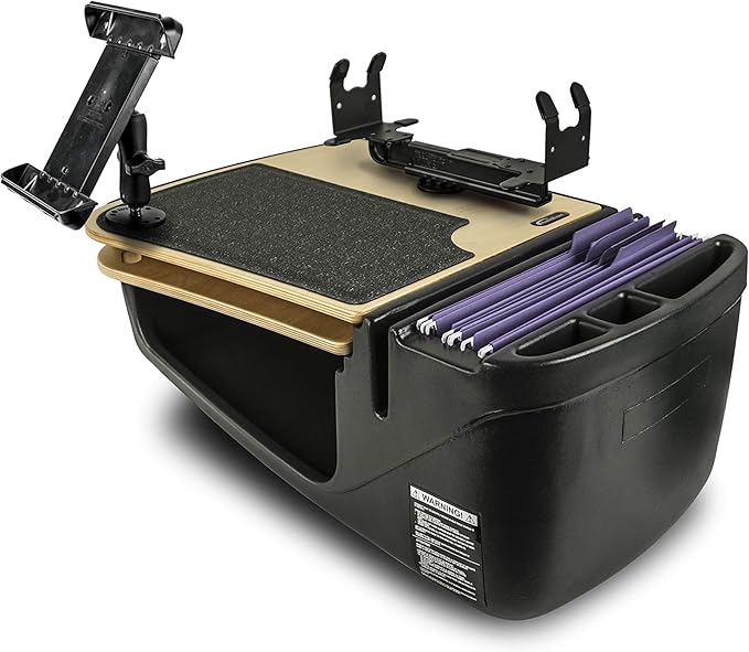 AutoExec AE-GMCD-PS-TAB-11M GripMaster Car Desk for Your Vehicle Workstation and Mobile Office, Natural with Printer Stand and Tablet Mount