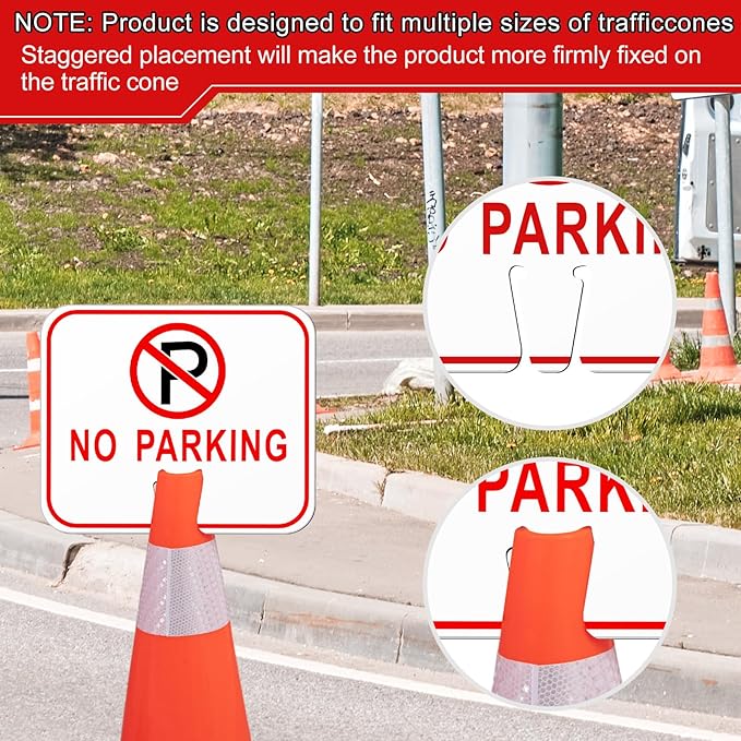 Geetery 12 Pcs No Parking Signs Traffic Cone, 12.6 x 10.43 Inches Plastic Traffic Cone Top Warning Sign for Road Barricade Outdoor Construction Waterproof