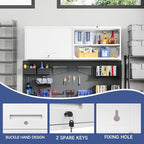 Metal Wall Cabinet with Locking Door and Shelf, Hanging Garage Cabinets with Up-Flip Doors for Garage, Warehouse, Home, Office, Assembly Required (White, One Cabinet)