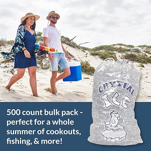 Pinnacle Mercantile 8 lb. Drawstring Ice Bags (500-Count) Heavy-Duty, Puncture-Resistant EVA | Cotton Pull Closure | Disposable, Recyclable | Portable Storage and Freezer Keeper