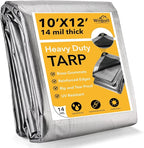 Tarp 10x12 Feet 14 Mil Heavy Duty Waterproof Tarp, Large Multipurpose Cover with Brass Grommets and Reinforced Edges, UV Resistant Thick Poly Tarps for Outdoor Camping Tent Pool Car