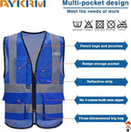A-SAFETY High Visibility Mesh Safety Reflective Vest with Pockets and Zipper,Hi Viz Work Vest for Men Women (Blue Mesh XXL)