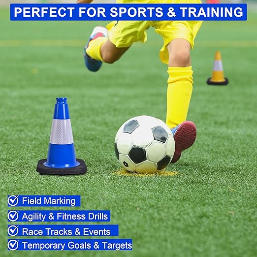 OrangeStar 12" Blue Traffic Cones 8-Pack Reflective Safety Cones with Heavy Duty Base for Sports Training, Parking Lots, Construction, Indoor & Outdoor Use