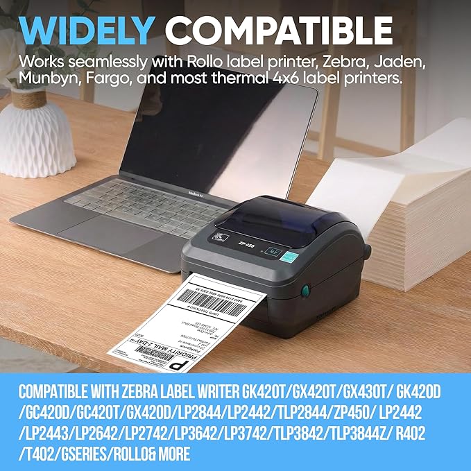 4"x6" Fanfold Direct Thermal Labels Commercial Shipping Label with Perforated line for Thermal Printers, Compatible with Zebra & Rollo Printer (3 Stacks - 6000 Labels)