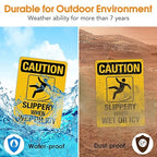 Slippery When Wet Or ICY Sign, Caution Sign, 2 Pack, 10" x 7" Rust Free .040 Aluminum, UV Protected, Waterproof, Weatherproof and Fade Resistant, 4 Pre-drilled Holes