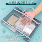 Pendancy Mesh Zipper Pouch A3 Size, Large Double Pocket Lightweight Nylon Transparent File Bag with Handle, 13x17 in Foldable Document Storage for Puzzle Project/Cross Stitch/Travel/Office (White)
