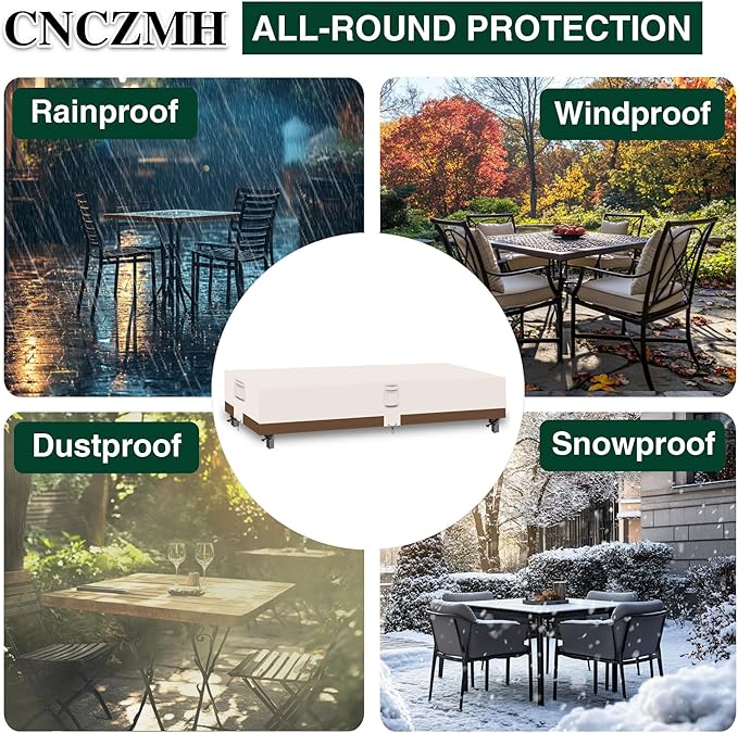 Heavy Duty Patio Furniture Covers Waterproof, 600D Outdoor Furniture Cover Waterproof for Sectional Sofa Couch, Outdoor Dining Table and Chair Set Covers 110''L x 84''W x 28''H, Beige Brown