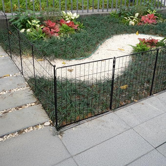 FXW Decorative Garden Fence for Yard - 24in(H) x 29.6ft(L) 16 Panels - Metal Fencing Panels - Animal Barrier Border for Dogs & Rabbits, Flower & Plant Edging