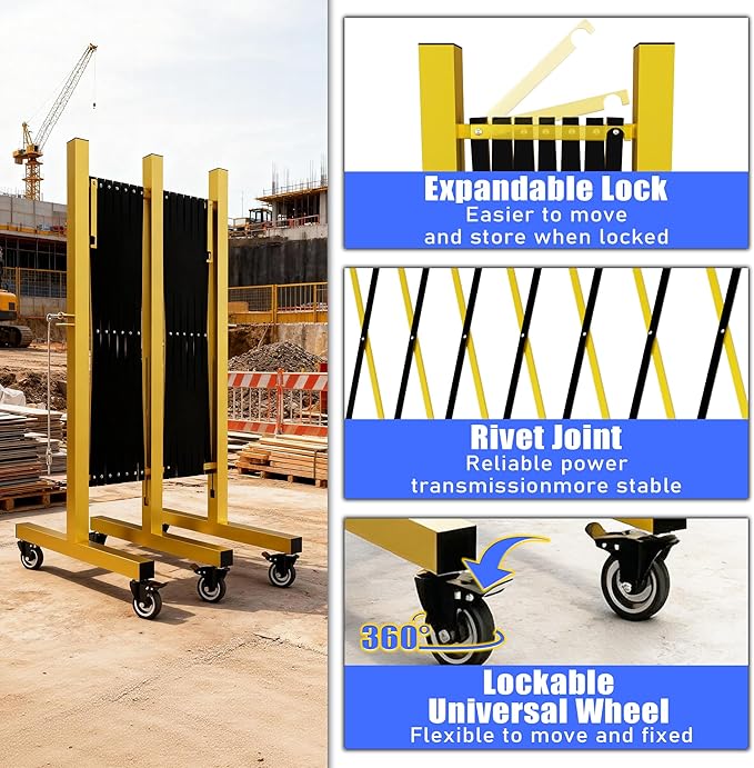 Industrial Expandable Barricade,Folding Security Gate Safety Barricade with Casters,Mobile Barrier Gate Outdoor,Adjustable Traffic Fence for Road Construction, Traffic Control,Pool (23FT)
