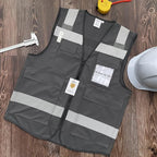 TCCFCCT Reflective Safety Vest 5 Pockets High Visibility Vest for Men Women, Work Vest with Horizontal Strip for Walkie-talkie and ID Card, Meets ANSI/ISEA Standards, Grey, XL