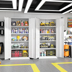 Greenvelly Metal Garage Storage Cabinet,Steel Lockable Storage Cabinet with 2 Doors and 4 Adjustable Shelves,Tall Metal Cabinet Locking File Cabinet for Office,Home, Garage, Gym, School