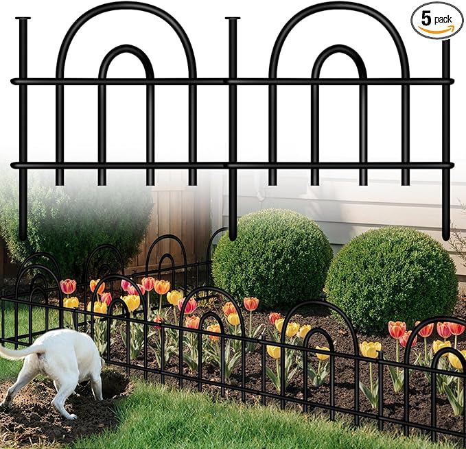 Decorative Garden Fence, 5 Panels No Dig Fence, 7.08 ft(L) x 13 in(H) Animal Barrier for Dogs Rabbits, Rustproof Metal Arched Decorative Garden Fences for Flower Bed, Outdoor, Yard, Patio