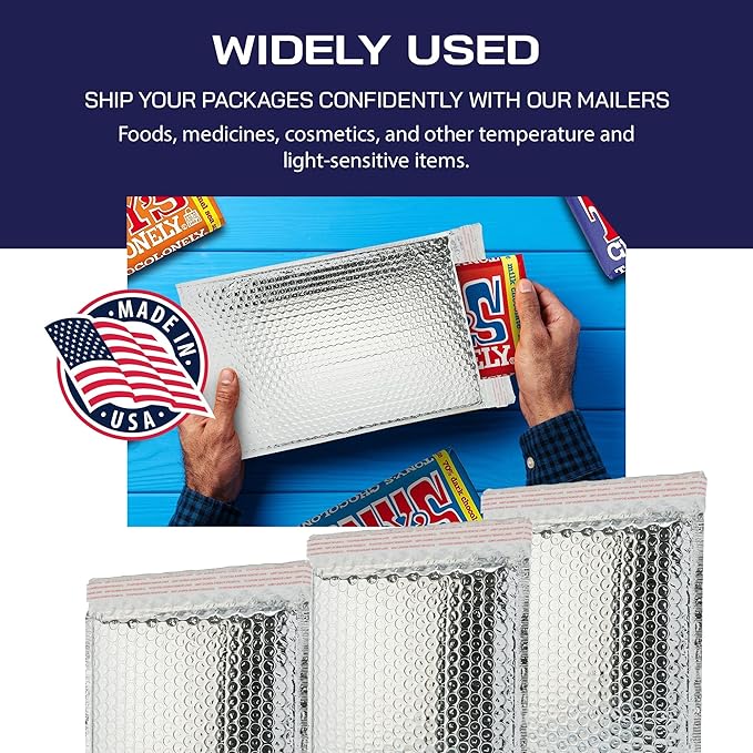 200-Pack Insulated Silver Thermal Bubble Mailers 12 x 17 - Waterproof Metallic Foil Self-Sealing Padded Envelopes for Cold Shipping, Perishables, Food, Cosmetics, Pharmaceuticals