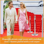 8Pcs Stainless Steel Stanchion Posts with 5ft Red Velvet Ropes - Crowd Control Barriers & Queue Line Kit with 26ft Red Carpet for Wedding, Party, Theater Supplies