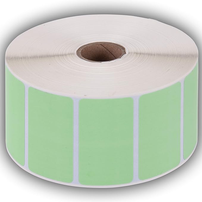 2.25" X 1.25" Direct Thermal Perforated Stickers Labels for Barcodes, Address, Consignment - Compatible with Zebra, Rollo, Godex and More (Green, 12 Rolls)