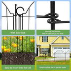 Decorative Metal Garden Fence with Gate Lock 10 Panels, 24in (H) x 20ft (L) No Dig Dog Fence Outdoor for Yard, Temporary Rustproof Metal Wire Rabbit Dog Garden Border Fencing for Patio