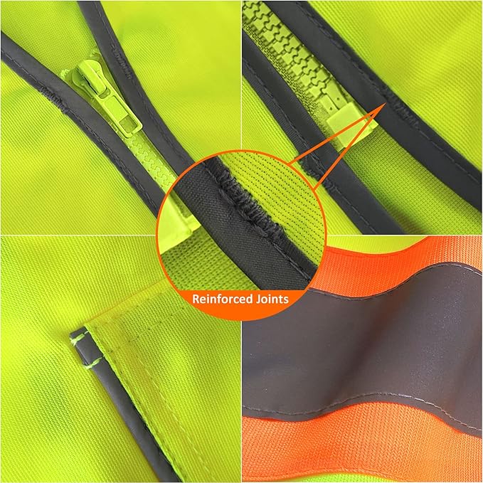TCCFCCT Safety Vest for Men Women with Pockets High Visibility Reflective Vest for Safety, Work Vest with Fluorescent Orange Extend Edge, Meets ANSI/ISEA Standards, Yellow, L