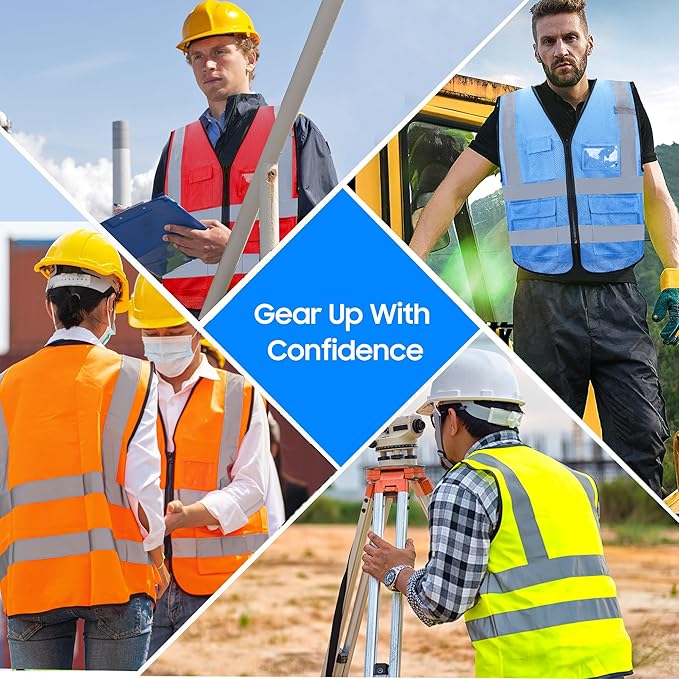 Reflective Safety Vest for Men Women with 5 Pockets and Zipper Front High Visibility