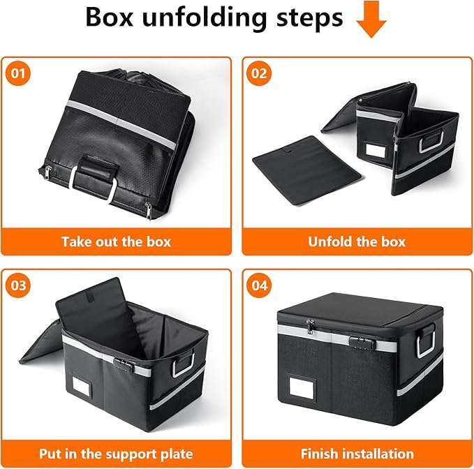 2000°F Fireproof & Waterproof Document Box with Lock, Collapsible Portable Organizer for Office Files, Safe Storage for Hanging Letter/Legal Folders (Black, 14.2x10.6x4.1in)