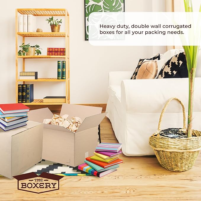 The Boxery Heavy-Duty Double Wall (ECT48) - 12"x12"x6" (15-Pack) | Corrugated Boxes for Shipping, Packaging, Moving, Storage Box for Home or Business, Strong Wholesale Bulk Boxes