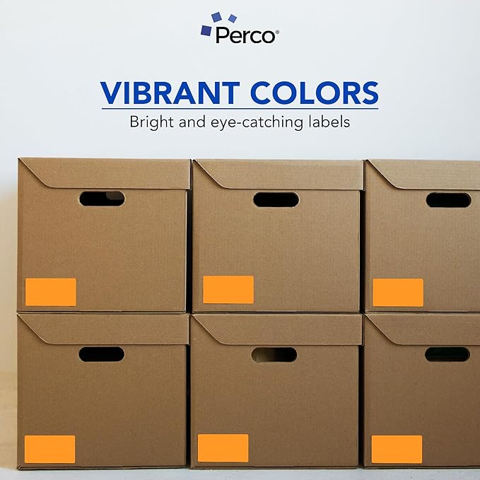 Perco Fluorescent Orange Labels 3x5 Inch 500 Stickers/Roll with Easy Peel Perforation and Strong Adhesion for Inventory Management, Color Coding, Moving Boxes, Retail, Organizing & Crafts–Made in USA