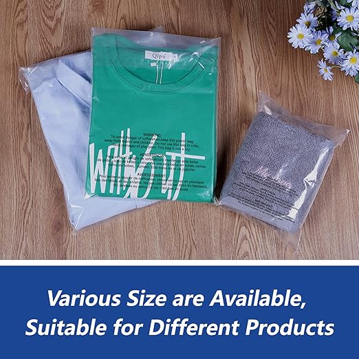 iMailer - 100 Count - 13" x 15" Clear Plastic Poly Bags with Suffocation Warning for Clothing, T-Shirts, Pants-Resealable Adhesive,Not Strong
