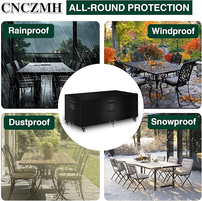 Heavy Duty Patio Furniture Covers Waterproof, 600D Outdoor Furniture Cover Waterproof for Sectional Sofa Couch, Outdoor Dining Table and Chair Set Covers 126''L x 64''W x 28''H, Black