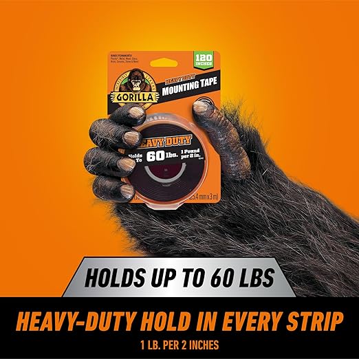 Gorilla Heavy Duty Double Sided Mounting Tape, Black Tape, 1" x 120" (Pack of 2) - Weatherproof for Indoor or Outdoor