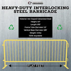 Crowd Control Warehouse Angry Bull Barricades Heavy Duty Crowd Control Metal Interlocking Barricade with Flat No-Trip Feet - 8.5 Ft. (Safety Yellow) (10 Pack)