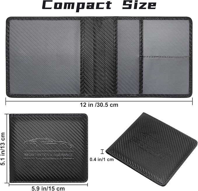 Car Registration and Insurance Holder, Premium Pu Leather Vehicle Glove Box Organizer - for Driver License, Cards & Essential Documents (Carbon Fiber Black)