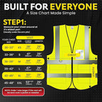 PeerBasics Safety Vest 5 Pack, Yellow, ANSI Class 2, Reflective, For Men Women Unisex, With Pockets Zipper, Breathable Mesh (Medium)