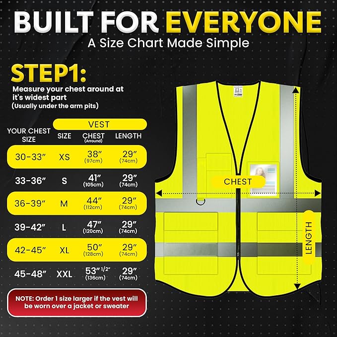 PeerBasics Safety Vest 10 Pack, Yellow, ANSI Class 2, Reflective, For Men Women Unisex, With Pockets Zipper, Breathable Mesh (XX-Large)