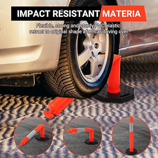Delineator Post with Base 6 Pack, KOKEBREN 45 Inch Portable Orange Traffic Delineator Posts Cones with Reflective Collars for Driving Practice and Construction Work