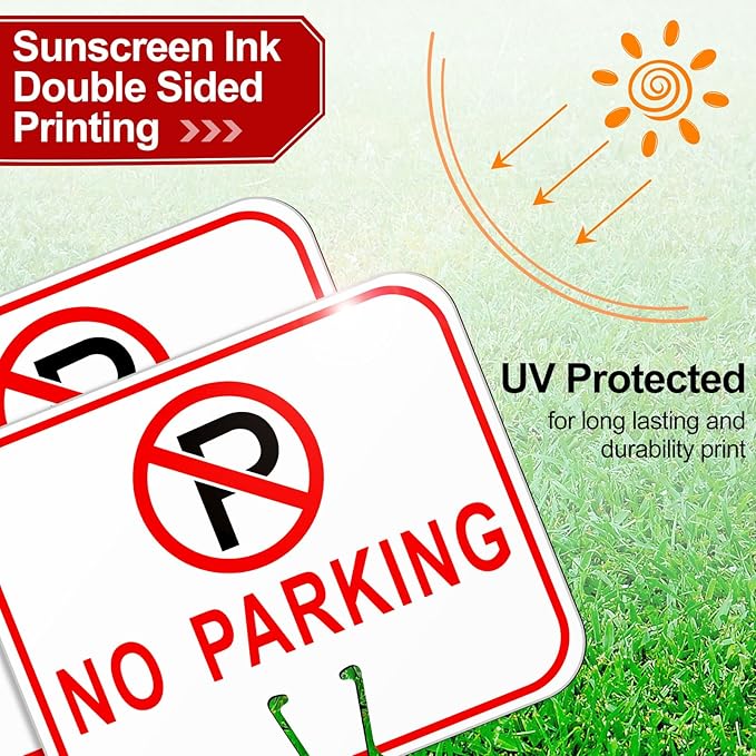 Geetery 6 Pcs No Parking Signs Traffic Cone, 12.6 x 10.43 Inches Plastic Traffic Cone Top Warning Sign for Road Barricade Outdoor Construction Waterproof