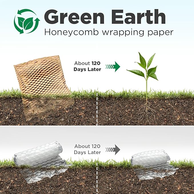 Honeycomb Packing Paper, 12"x150' Black | Perforated Honeycomb Packing Paper Recyclable Moving Supplies for Shipping & Moving | Plastic-Free Alternative to Bubble Cushion Wrap with 36 Fragile Stickers